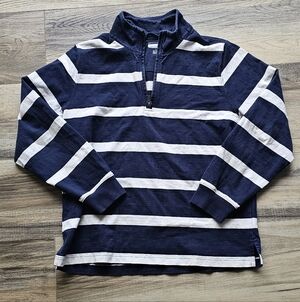 Navy and White Striped Men's Midweight Cotton long sleeve polo